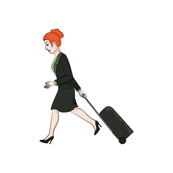 Mujer Negocios Chica Mujer Camina Con Una Maleta Viaje Ilustración — Vector de stock