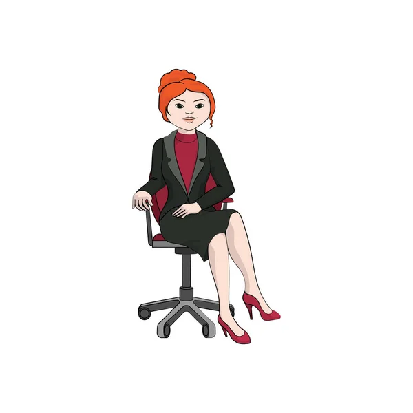 Mujer Negocios Chica Mujer Sentada Una Silla Oficina Ilustración Color — Vector de stock