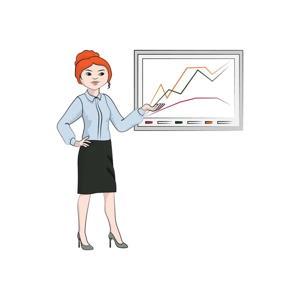 Mujer Negocios Chica Mujer Muestra Tabla Ilustración Color Vectorial — Vector de stock