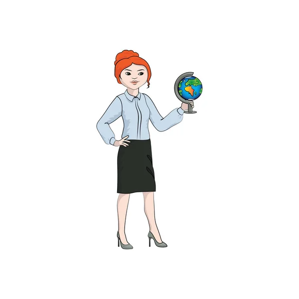 Empresaria Muchacha Mujer Con Globo Ilustración Color Vectorial — Vector de stock