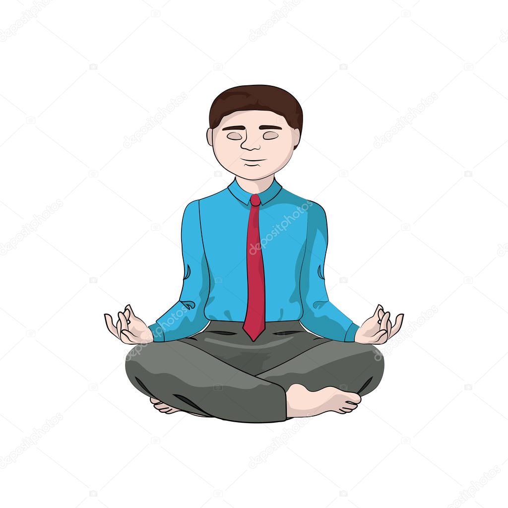 Businessman (man, boy) sits in a yoga pose. Vector 