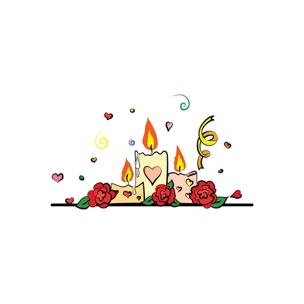 Ρομαντικά Κεριά Και Τριαντάφυλλα Διάνυσμα Ημέρα Του Αγίου Βαλεντίνου — Διανυσματικό Αρχείο
