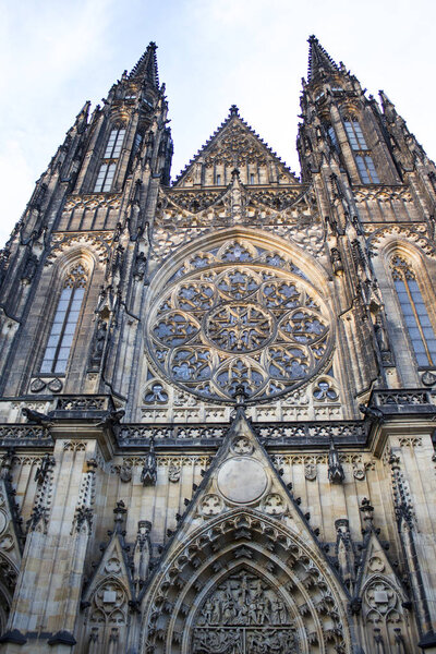 facade of the Cathedral of St. Vitus. Gothic cathedral in Prague
