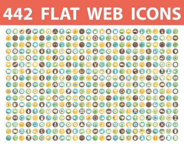 Simgeler, semboller, işaretler, amblemler kümesi. düz web tasarım