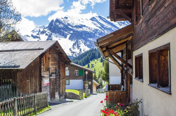 Pueblo Alpino Village Murren Los Alpes Suizos Pueblo Suizo Las —  Fotos de Stock