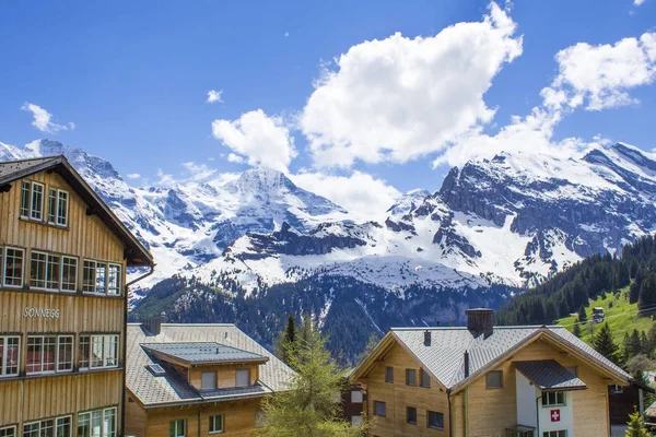 Pueblo Alpino Village Murren Los Alpes Suizos Pueblo Suizo Las —  Fotos de Stock