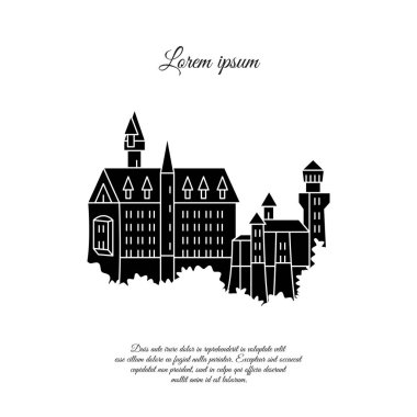 Neuschwanstein Kalesi vektör simgesi. siyah sembolü Neuschwanstein Kalesi. Neuschwanstein Kalesi işareti. Neuschwanstein Kalesi logosu