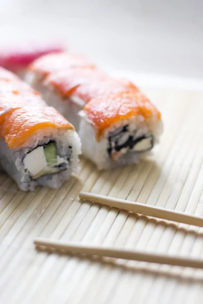 Sushi. Japanese national cuisine. Traditional fresh japanese sushi rolls
