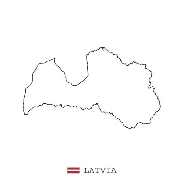 Letonya harita hattı, doğrusal ince vektör basit ve bayrak. Beyaz arkaplanda siyah