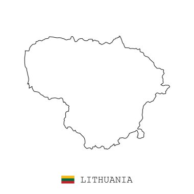 Litvanya harita çizgisi, doğrusal ince vektör basit ve bayrak. Beyaz arkaplanda siyah