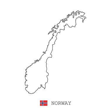 Norveç harita çizgisi, doğrusal ince vektör basit ve bayrak. Beyaz arkaplanda siyah