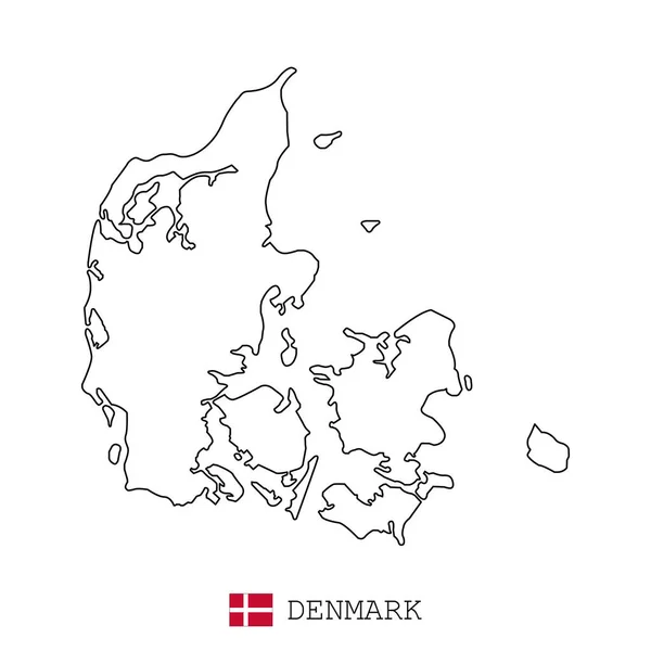 Danemark Ligne Carte Vecteur Mince Linéaire Simple Drapeau Noir Sur — Image vectorielle