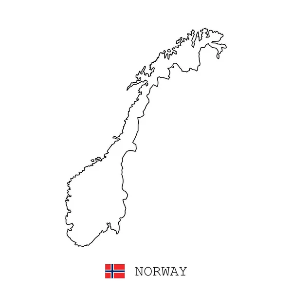 Noorwegen Kaart Lijn Lineaire Dunne Vector Eenvoudig Vlag Zwart Witte — Stockvector