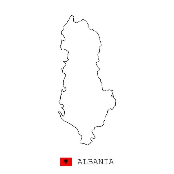 Albânia Mapa Linha Linear Vetor Fino Simples Bandeira Preto Sobre —  Vetores de Stock