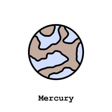 Merkür gezegeni renk simgesi ince çizgi, doğrusal, dış hat vektörü. Merkür gezegeni basit bir işaret, logo. 