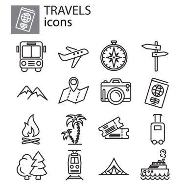 Seyahat, tatil ve kamp simgesi ince çizgi, doğrusal, çizgi işareti, sembol, beyaz arkaplanda logo simgesi