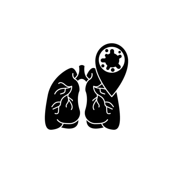 细菌和肺图标 Coronavirus Covid 19图标 白色背景上的黑色标志 — 图库矢量图片