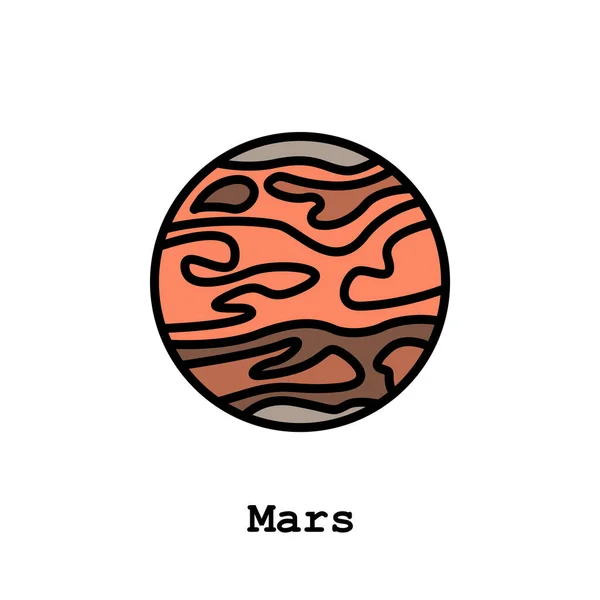 Barevná Ikona Planety Mars Tenká Čára Lineární Obrysový Vektor Mars — Stockový vektor