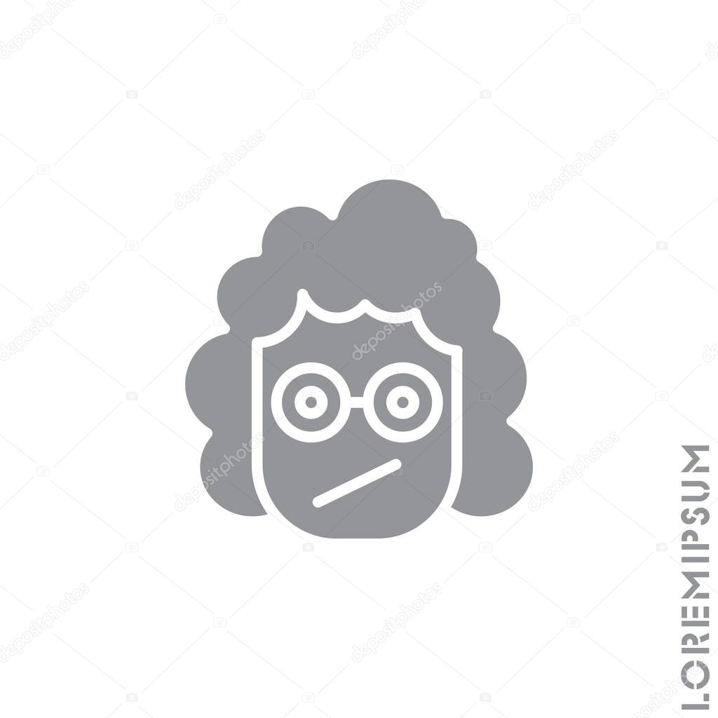 Sad and Confused Emoticon girl, woman Icon Vector Illustration. Style. gray on white background