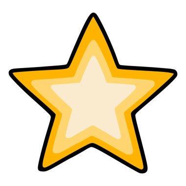 Stili beş köşeli bir yıldızın canlı bir temsili, sarı tonlu ve koyu siyah çizgili katmanlı bir tasarımı var, oyuncu markalaşma ve dekoratif uygulamalar için mükemmel..