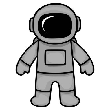 Gri tonlu uzay giysisi içindeki bir astronotun çocuk kitapları veya uzay temalı projeler için mükemmel, basit bir tasarım ile ayakta duran büyüleyici bir vektör çizimi..