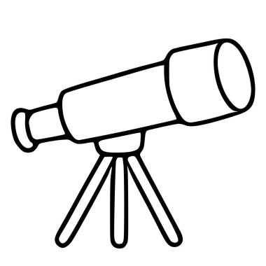 Astronomiyle ilgili tasarımlar veya eğitim materyalleri için mükemmel olan üç ayaklı bir teleskopun basit bir vektör çizimi.