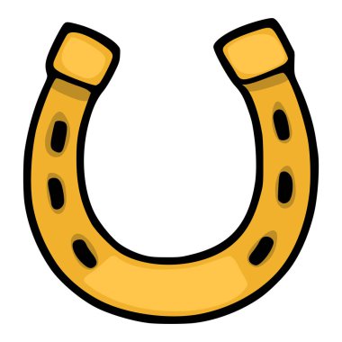 Kalın siyah çizgili ve ince gölgeli altın bir at nalının büyüleyici bir temsili klasik, şanslı bir estetik için dört tırnak deliği içeriyor..