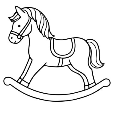 Klasik sallanan bir atın çekici vektör çizimi, titizlikle akıcı yelesi ve dizginleri ile detaylandırılmış, çocuk kitapları, çocuk odası dekorasyonu veya eğlenceli tasarımlar için mükemmel..