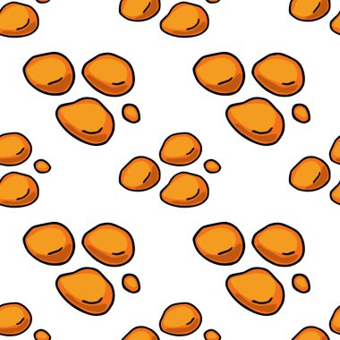 Beyaz zemin üzerinde el çizimi turuncu lav çakıl taşlarının kusursuz vektör deseni, çeşitli tasarım uygulamaları için eğlenceli ve organik bir doku yaratıyor..