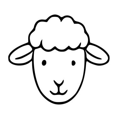 Koyun kafasının çekici bir temsili, koyu siyah çizgileri ve arkadaş canlısı ifadesi olan, çocuk kitapları, tekstil veya markalaşma için mükemmel, basitleştirilmiş, minimalist bir tasarımı içeriyor..
