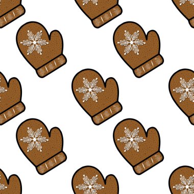 Kar tanesi desenli kahverengi eldivenlerin kusursuz vektör deseni, kış temalı projeler ve şenlikli arka planlar için mükemmel..