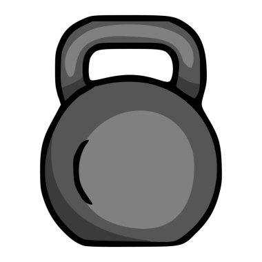 Gri tonlu bir çaydanlık çanı çizimi, gölgeli grafikler ve kalın çizgilerle özenle detaylandırılmış, fitness ile ilgili tasarımlar için uygun..