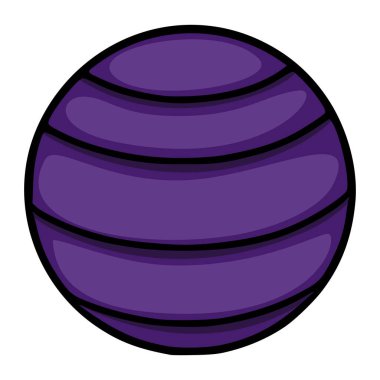 Koyu mor egzersiz topunun bir vektör çizimi koyu siyah çizgiler ve ince gölgeleme, fitness ile ilgili tasarımlar için ideal bir karikatür biçimi sergiliyor.