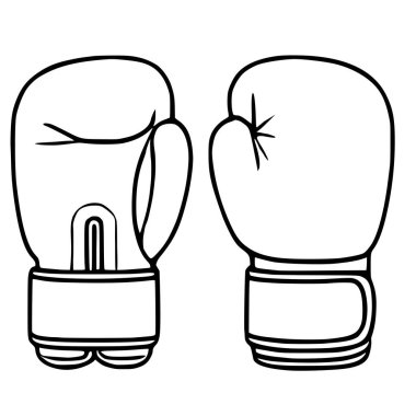 Bir çift boks eldiveni içeren bir vektör çizimi, basit siyah-beyaz çizgili sanat tarzıyla titizlikle detaylandırılmış, sporla ilgili projeler için klasik ve zamansız bir tasarım sunuyor..
