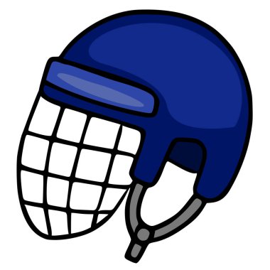 Koyu mavi bir hokey kalecisi kaskının, cesur ana hatları ve sadeleştirilmiş tasarımıyla karakterize edilmiş, spor temalı projeler için uygun bir temsili tasarımı..