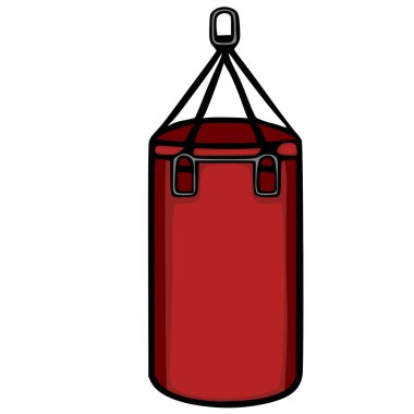 Klasik bir kırmızı boks çantasının vektör çizimi, sağlam bir zincir üzerinde asılı, idmana hazır, basit ama etkili bir tasarım sergiliyor..