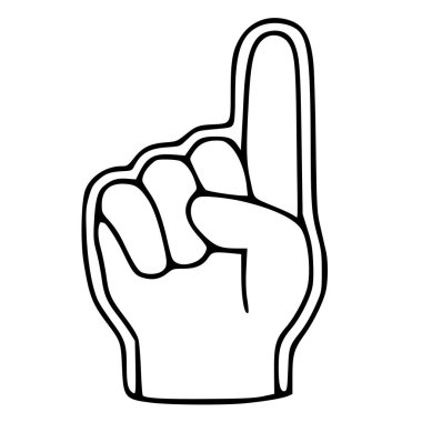 Köpük bir parmağın vektör çizimi, klasik bir spor tezahürat aksesuarı, basit, karikatüre benzeyen siyah-beyaz çizgili sanat tarzıyla tasvir edilmiş..