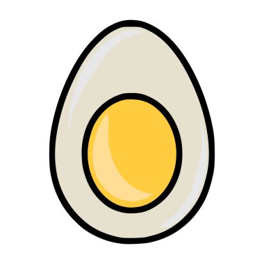Kremalı beyaz yumurta beyazı ve canlı sarı sarısı sergilenen, cesur, karikatürist tarzıyla sunulan yarım yumurtanın oyuncu bir temsili..