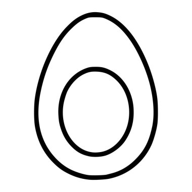 Yarım yumurtanın minimalist bir vektör çizimi, beyaz arka plana karşı koyu siyah çizgiler içeriyor, çeşitli uygulamalar için basit ama çarpıcı bir tasarım sergiliyor..