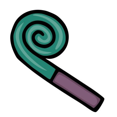 Bir gök mavisi ve mor parti üfleyicisinin vektör çizimi, sarmal bir tasarım ve cesur taslaklar, şenlikli tasarımlar ve kutlamalar için mükemmel.