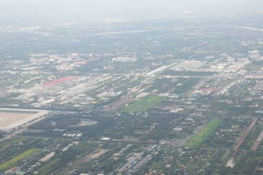 Yüksek açı fotoğraf Bangkok bir parçası. Tayland uçak penceresinden alınır.