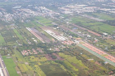 Yüksek açı fotoğraf Bangkok bir parçası. Tayland uçak penceresinden alınır.