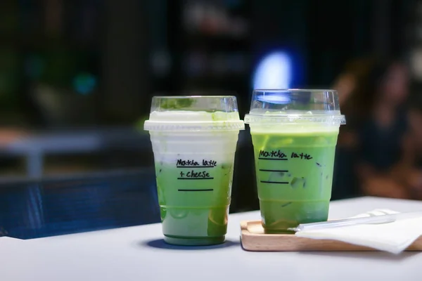 Iced Matcha Green Tea Latte Table Store — Stock Photo, Image
