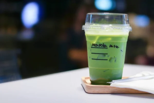 Iced Matcha Green Tea Latte Table Store — Stock Photo, Image