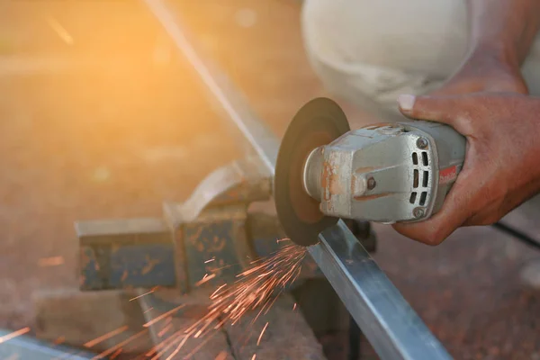 Technician Cutting Steel Tool Workplace — Stock Photo, Image