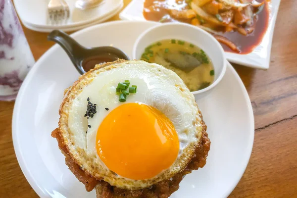 Kimchi Fried Rice Fried Egg Pork Korean Food Style — Stock Photo, Image