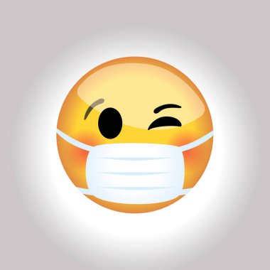 Tıbbi Maske Göz Kırpan Emoji. Virüs Koruma.