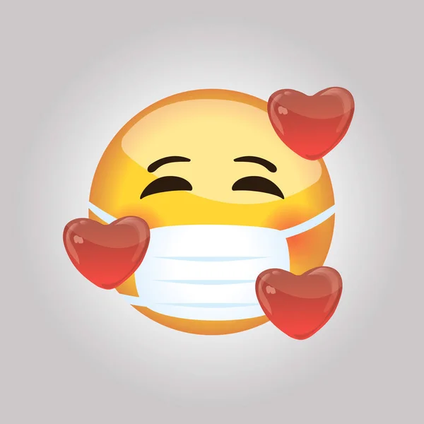 Medical Mask Emoji Love Virus Protection — Stock Vector