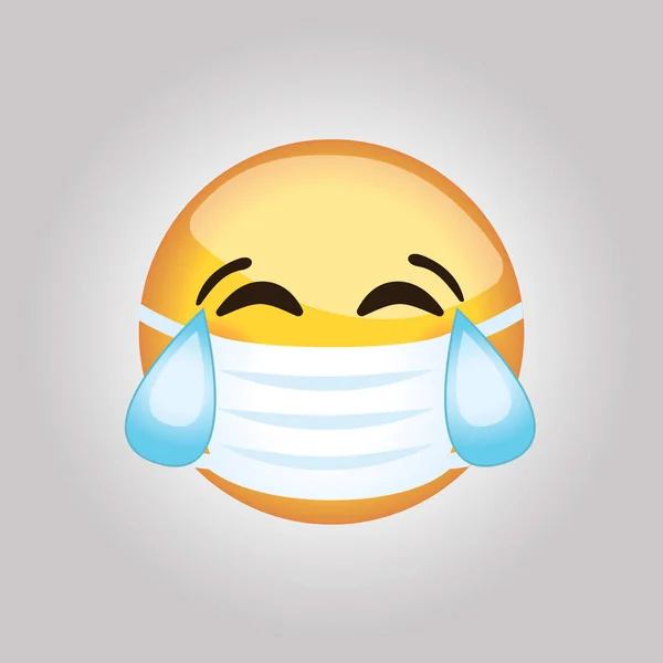 Máscara Médica Llora Emoji Laught Protección Contra Virus — Vector de stock