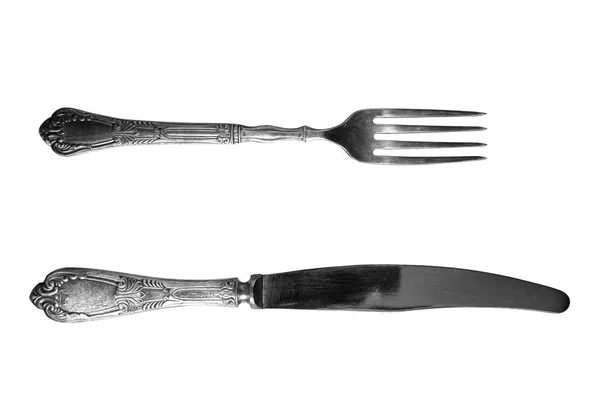 Metal Fork Silver Knife White Background Isolate — Stock Photo, Image